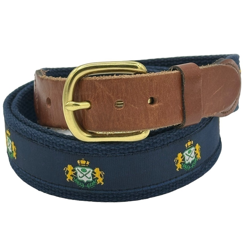 Leather Man Embroidered Navy Blue Belt Crown & Lions Crest Belt‎ Size Large